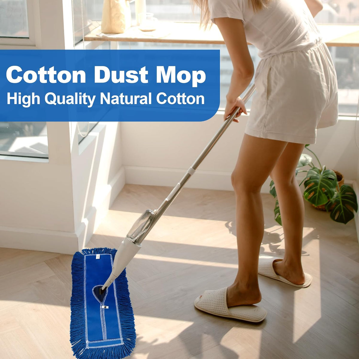 4 Pack - 24-Inch Washable Dust Mop Heads – Full Cloth, Extra Durable, Easy Button - No Clinging to