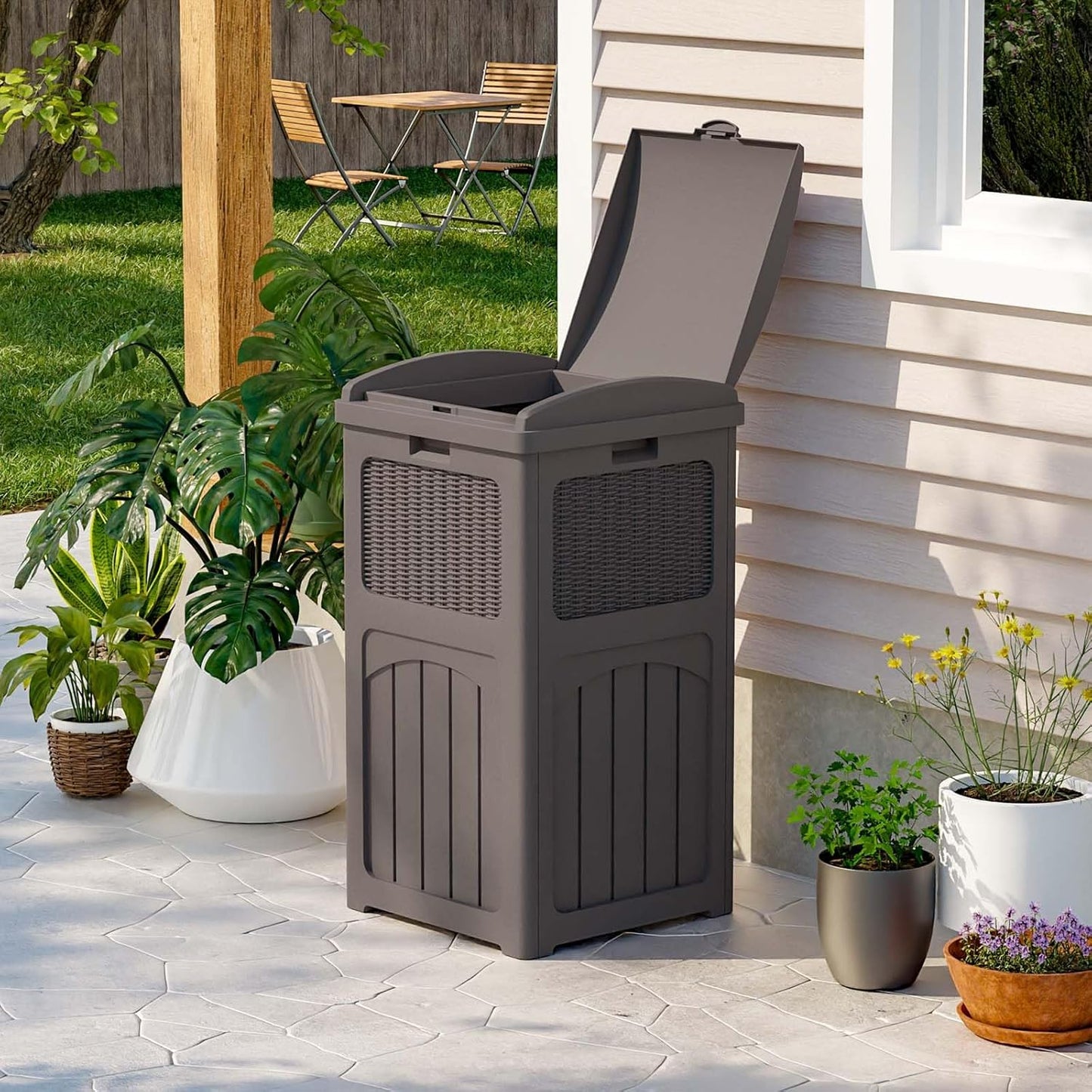 Patiowell 36 Gallon Outdoor Trash Can, Resin Outdoor Garbage Can with Lid for Patio, Backyard