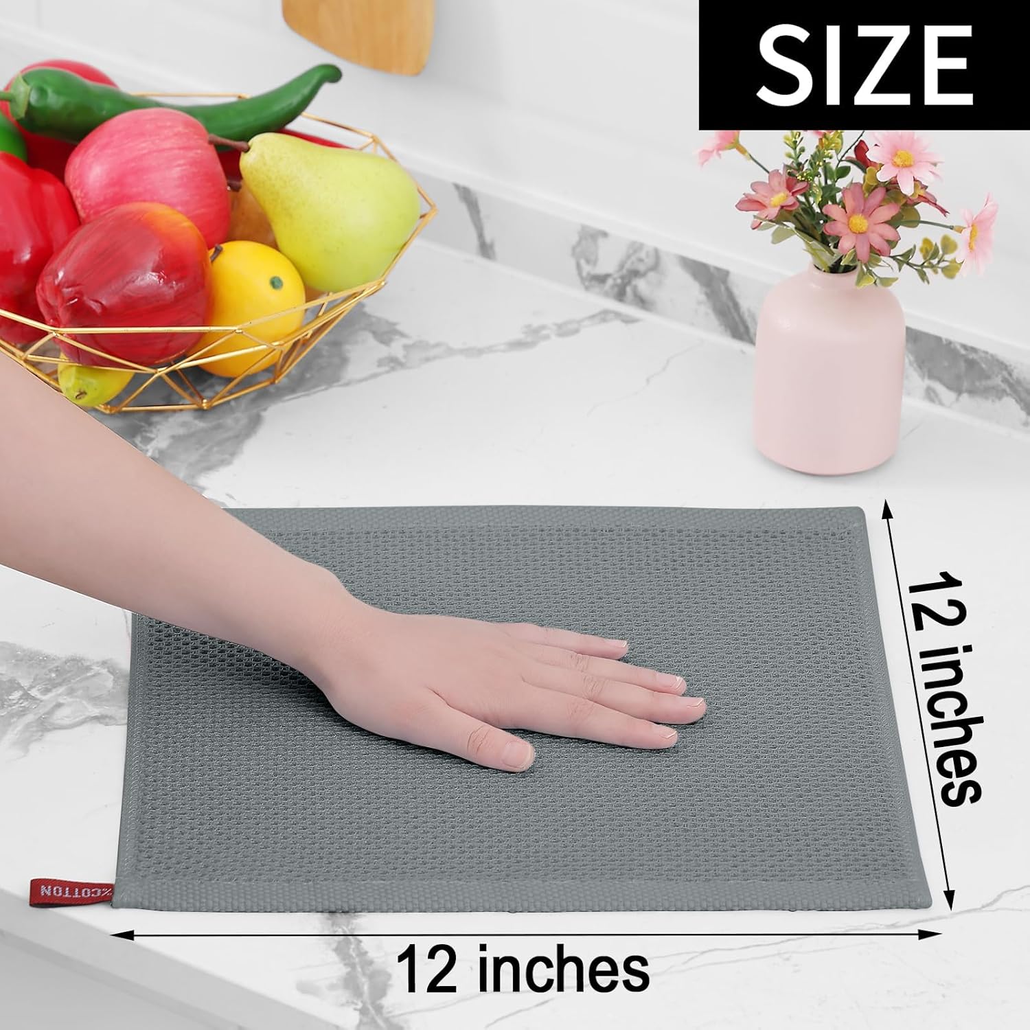 Homaxy 100% Cotton Waffle Weave Kitchen Dish Cloths, Ultra Soft Absorbent Quick Drying Dish Towels