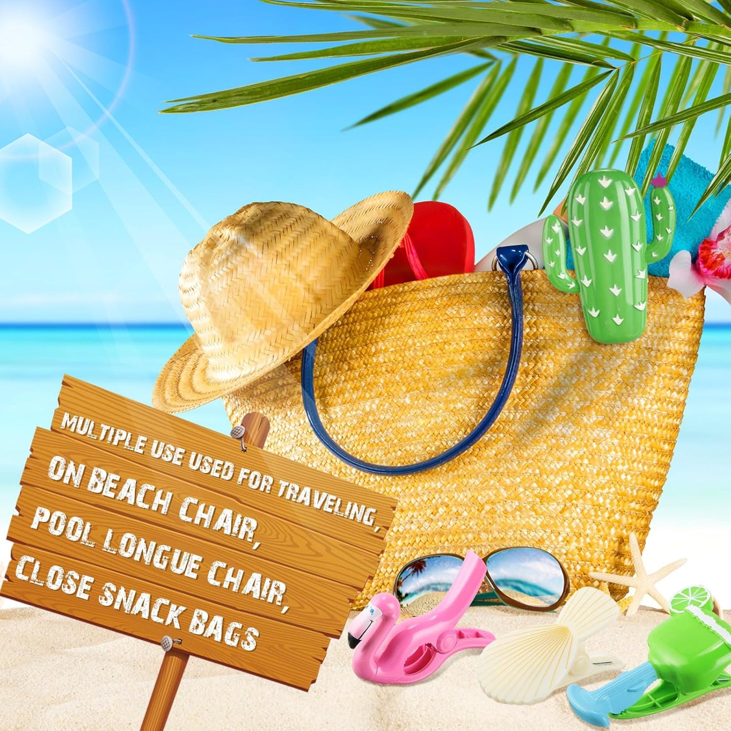 Rtteri 16 Pcs Beach Towel Clips for Beach Chairs Cute Towel Holder Cruise Clothes Pins for Lounge