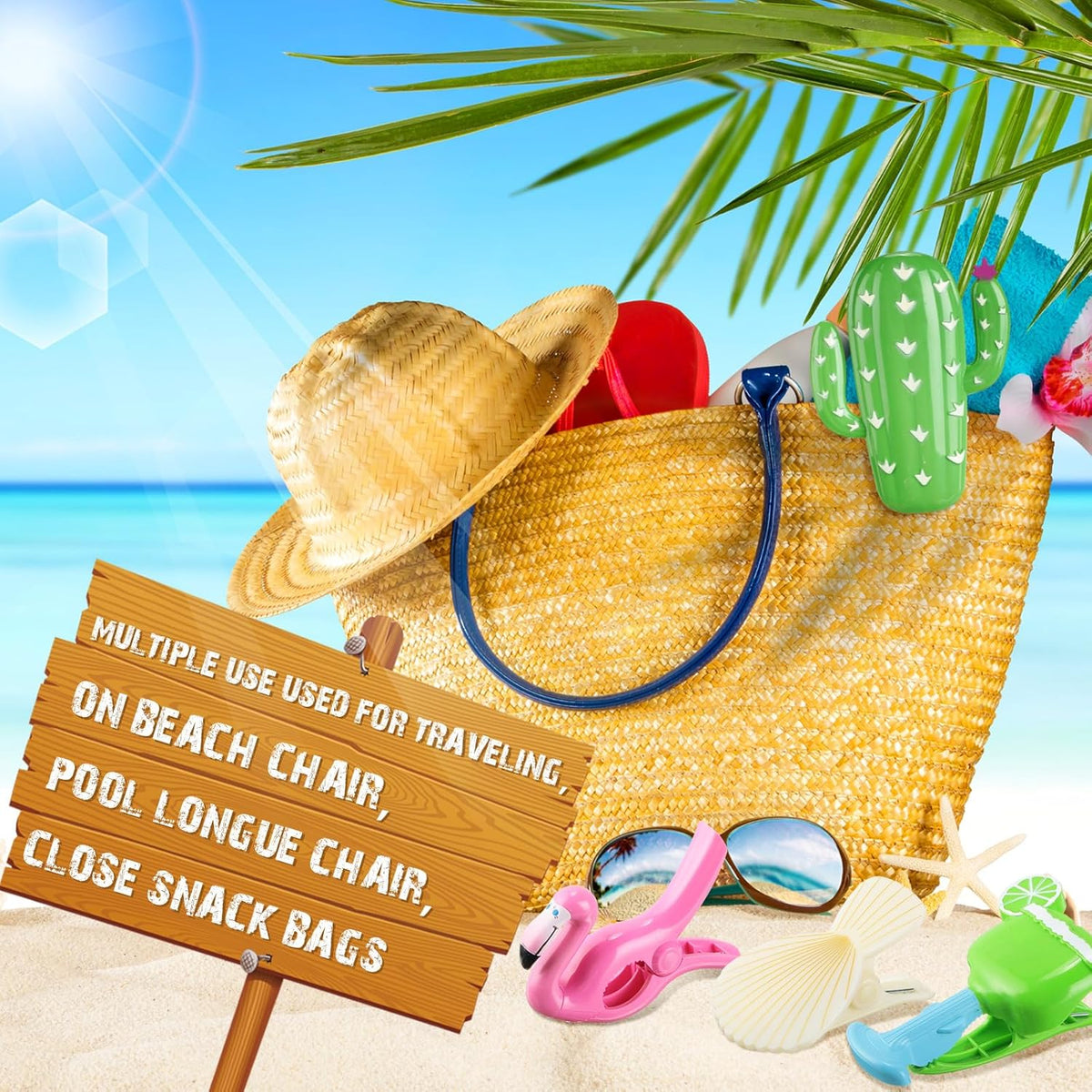 Rtteri 16 Pcs Beach Towel Clips for Beach Chairs Cute Towel Holder Cruise Clothes Pins for Lounge