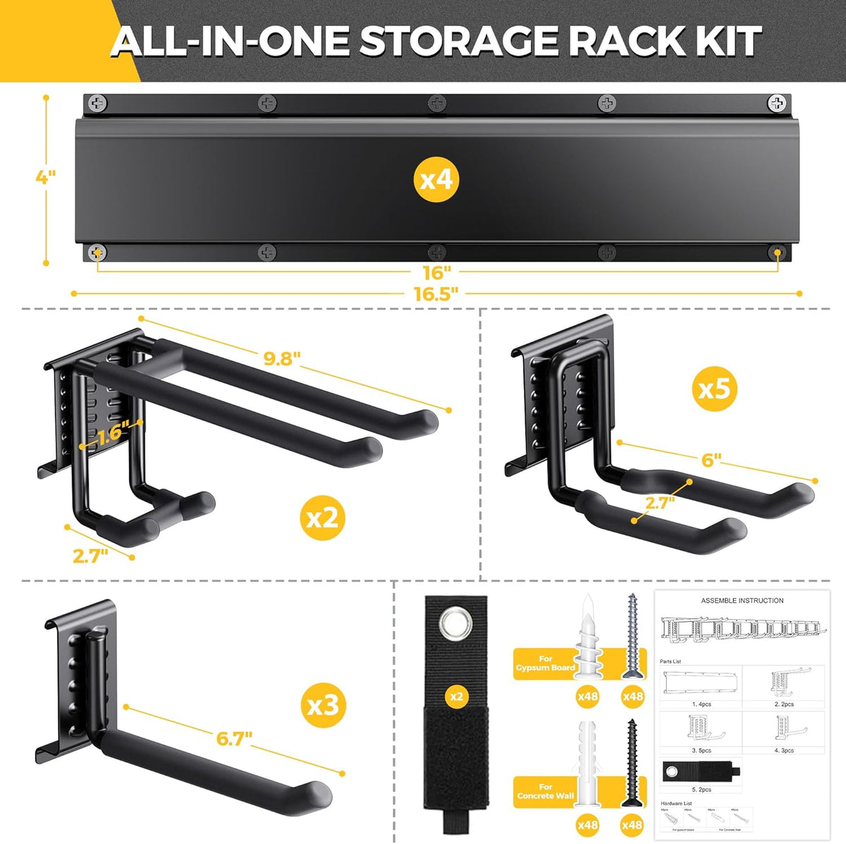 LBT 66" Garage Tool Organizer Wall Mount - 720lbs Garden Tool Organizer with Adjustable Hooks