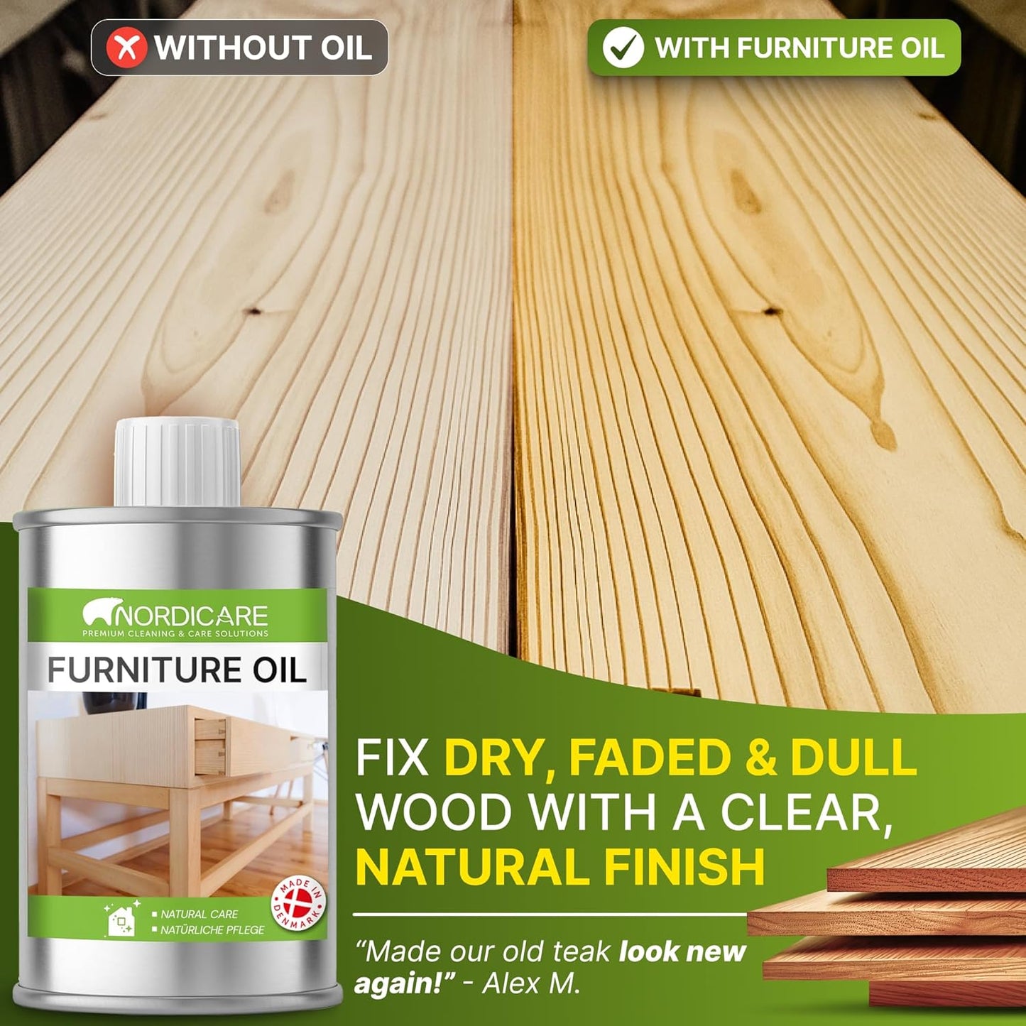 Nordicare Wood Oil Colorless - Premium Walnut Oil, Teak Oil, Wood Oil Furniture for Oak, Beech
