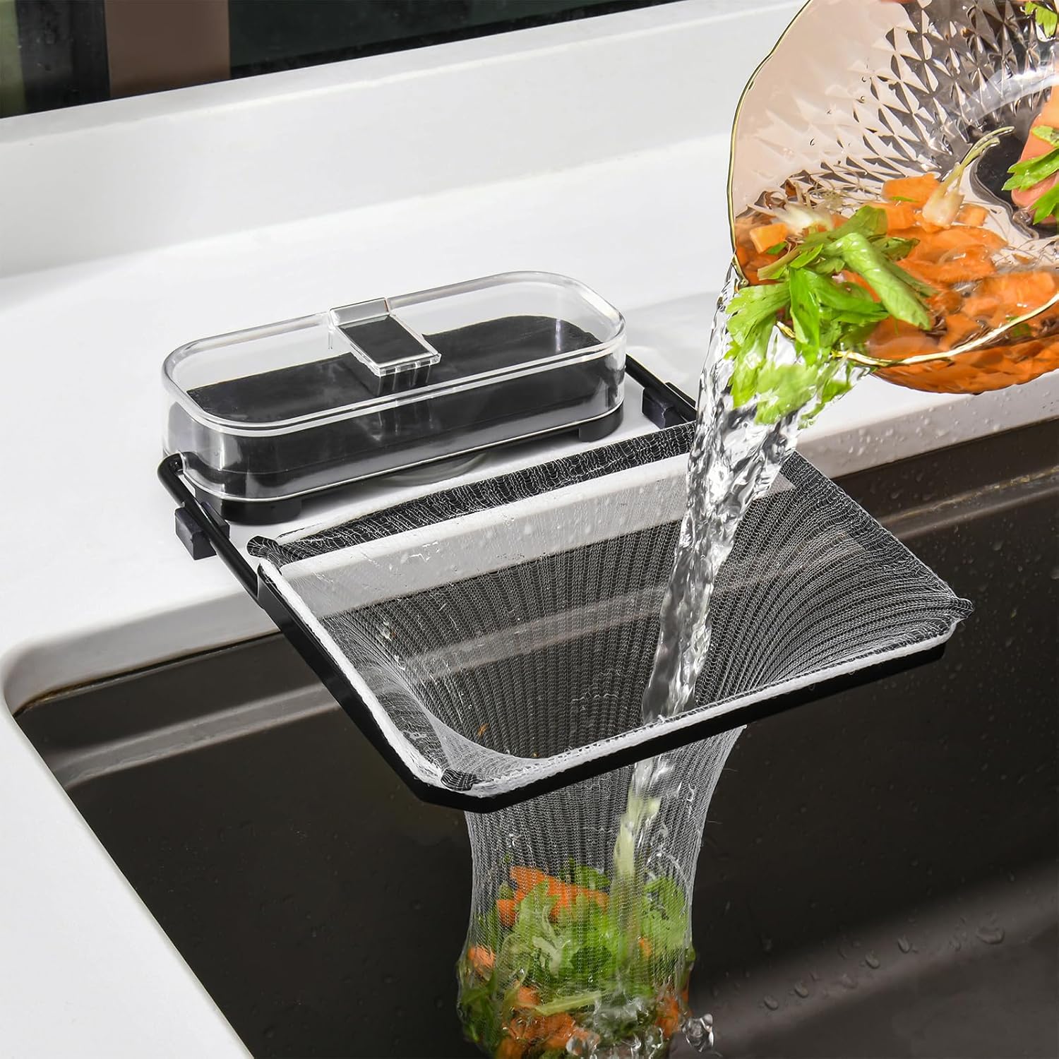 Kitchen Sink Drain Strainer Basket Holder - 50 Mesh Net Bags for Food Scraps, Kitchen Sink Food