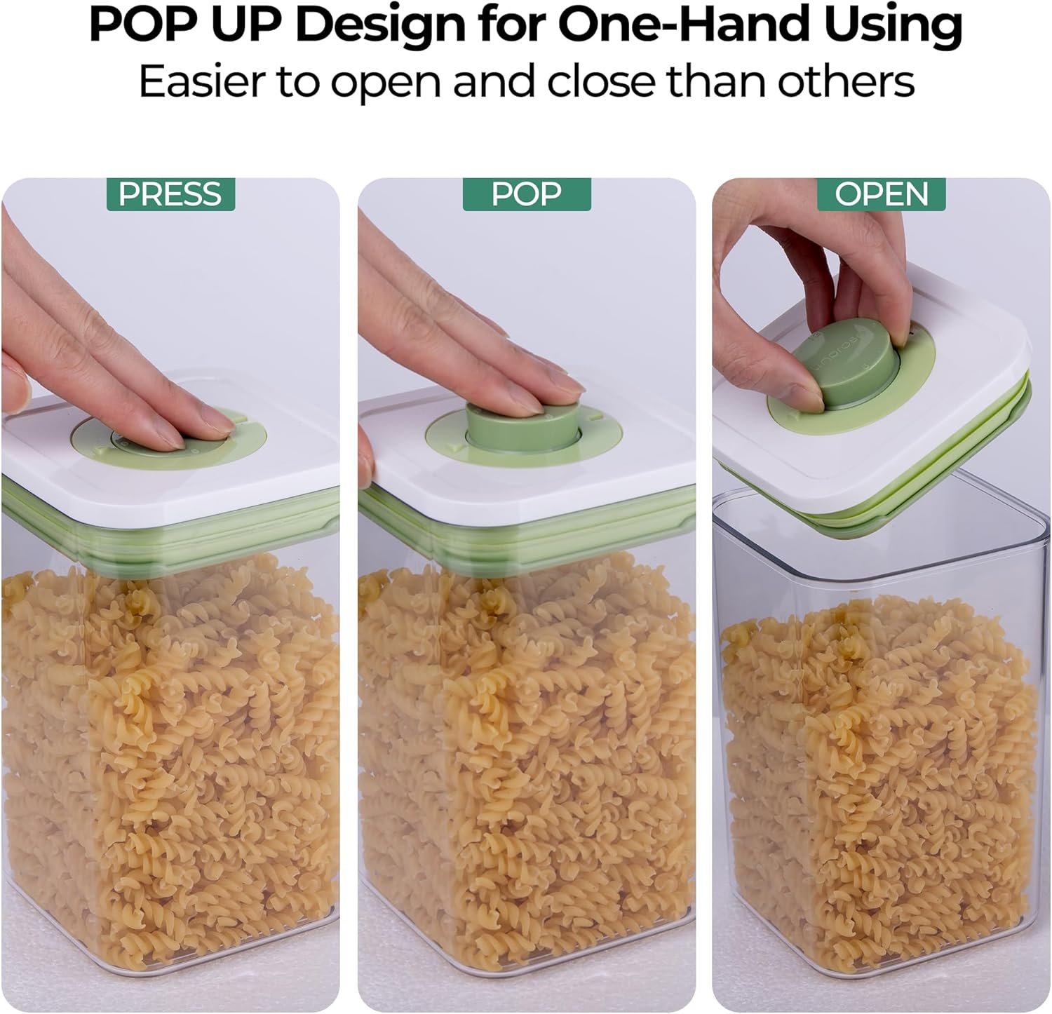 linoroso Pop Airtight Food Storage Containers with Date Recording Lids, Stackable Plastic Storage