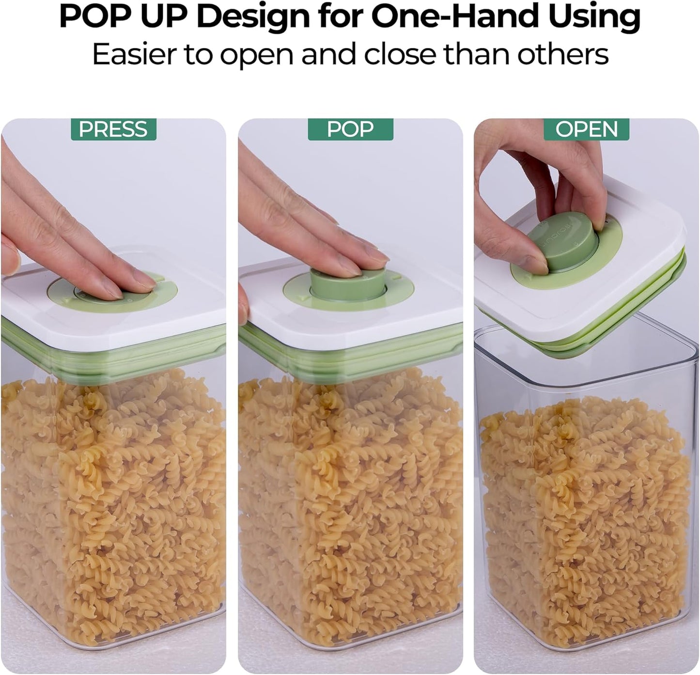linoroso Set of 4 Pop Airtight Food Storage Containers with Date Recording Lids, Stackable Plastic