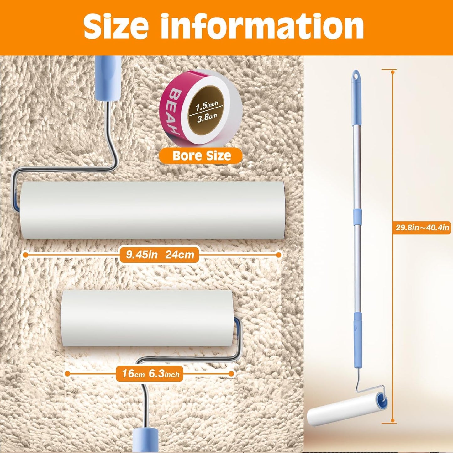 Large Lint Rollers for Pet Hair Extra Sticky,9.45''/6.3"Pet Hair Removal Tool Roller for Dog Cat