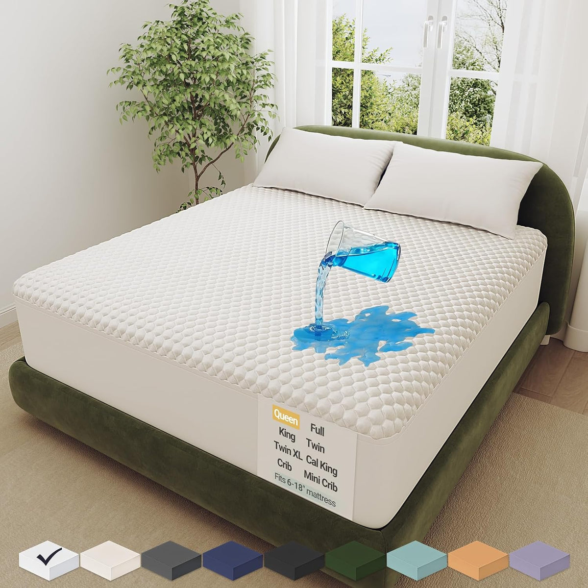 OhGeni 100% Waterproof Mattress Protector, Queen Size Mattress Pad, Fits 6"-20" Mattresses with