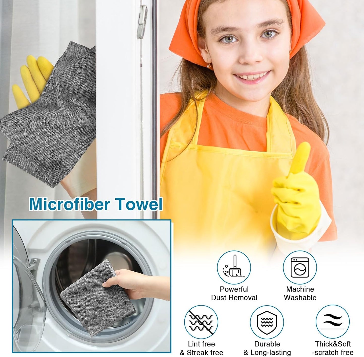 200 Pieces Microfiber Cleaning Cloths Bulk Absorbent Microfiber Towels Reusable Lint-Free Streak