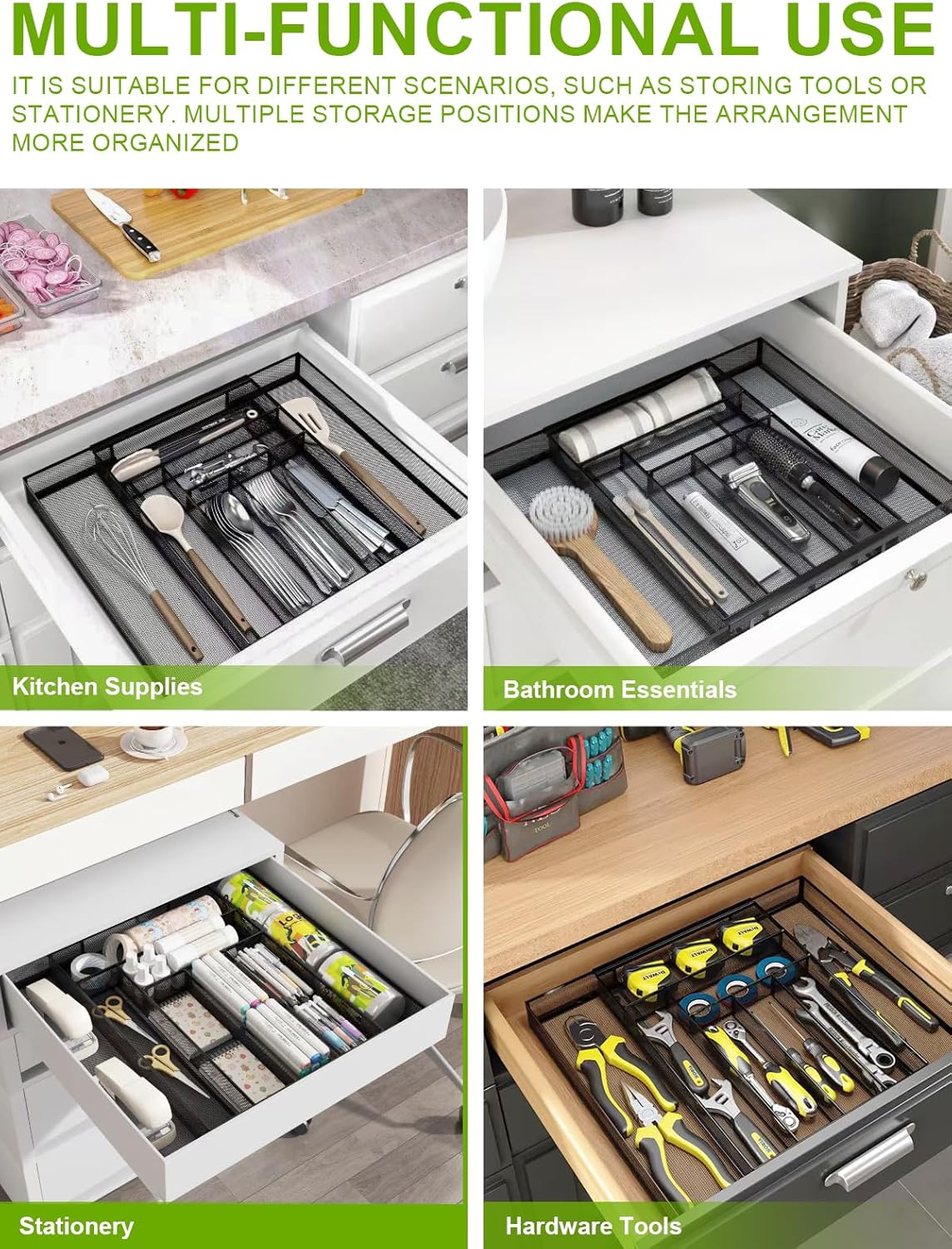 Silverware Organizer Metal Mesh, Large Drawer Organizer, Utensil Cutlery Tray for kitchen drawers