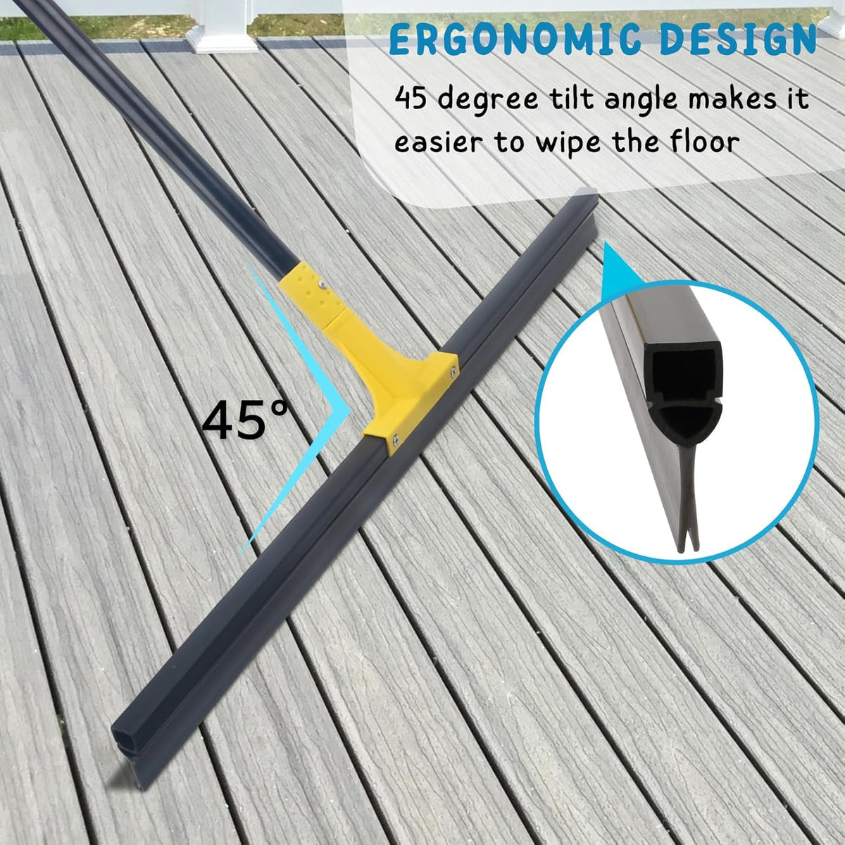 Floor Squeegee for Concrete, 30'' Large Rubber Broom for Tile, 59'' Long Handle Heavy Duty Water