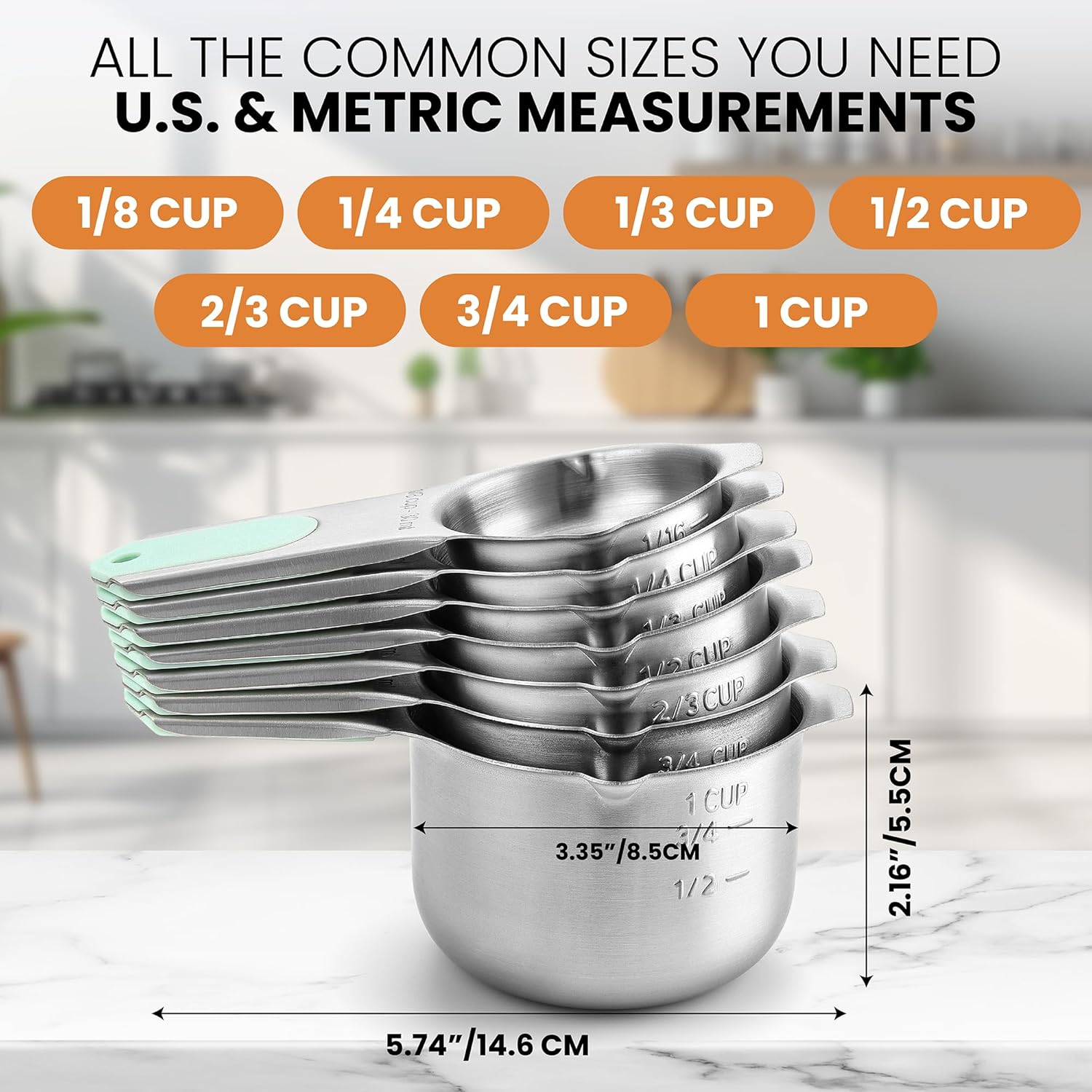 Spring Chef Magnetic Stainless Steel Measuring Cups, Patented, Kitchen Tools with Easy to Read
