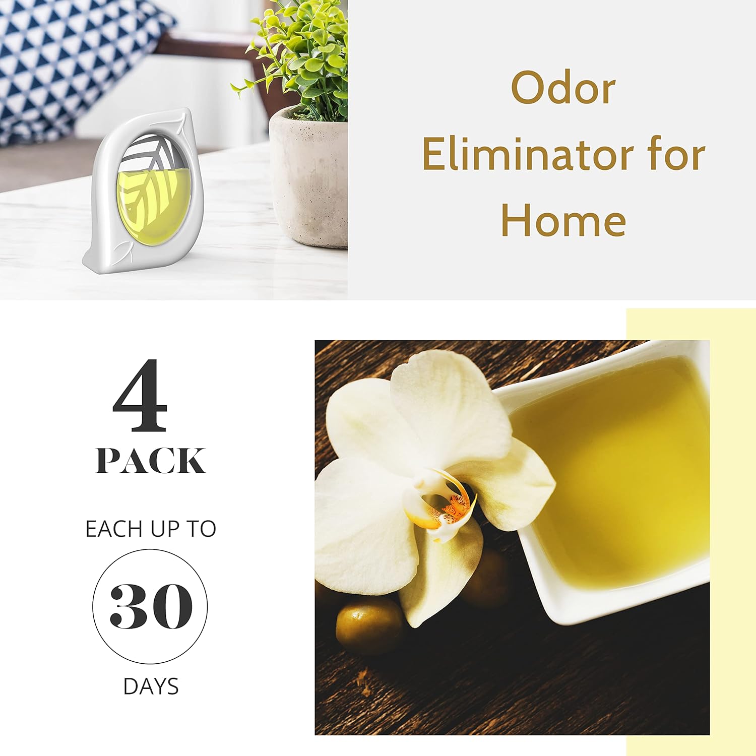 Air Freshener for Home, 4 Pack, Vanilla, Odor Eliminator for Small Area Closets Bathroom Pets