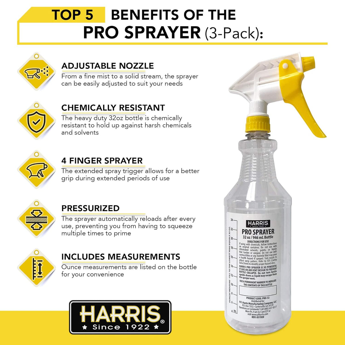 HARRIS+FAMOUS+ROACH+TABLETS HARRIS Professional Spray Bottle 32oz (3-Pack), Clear – view 2