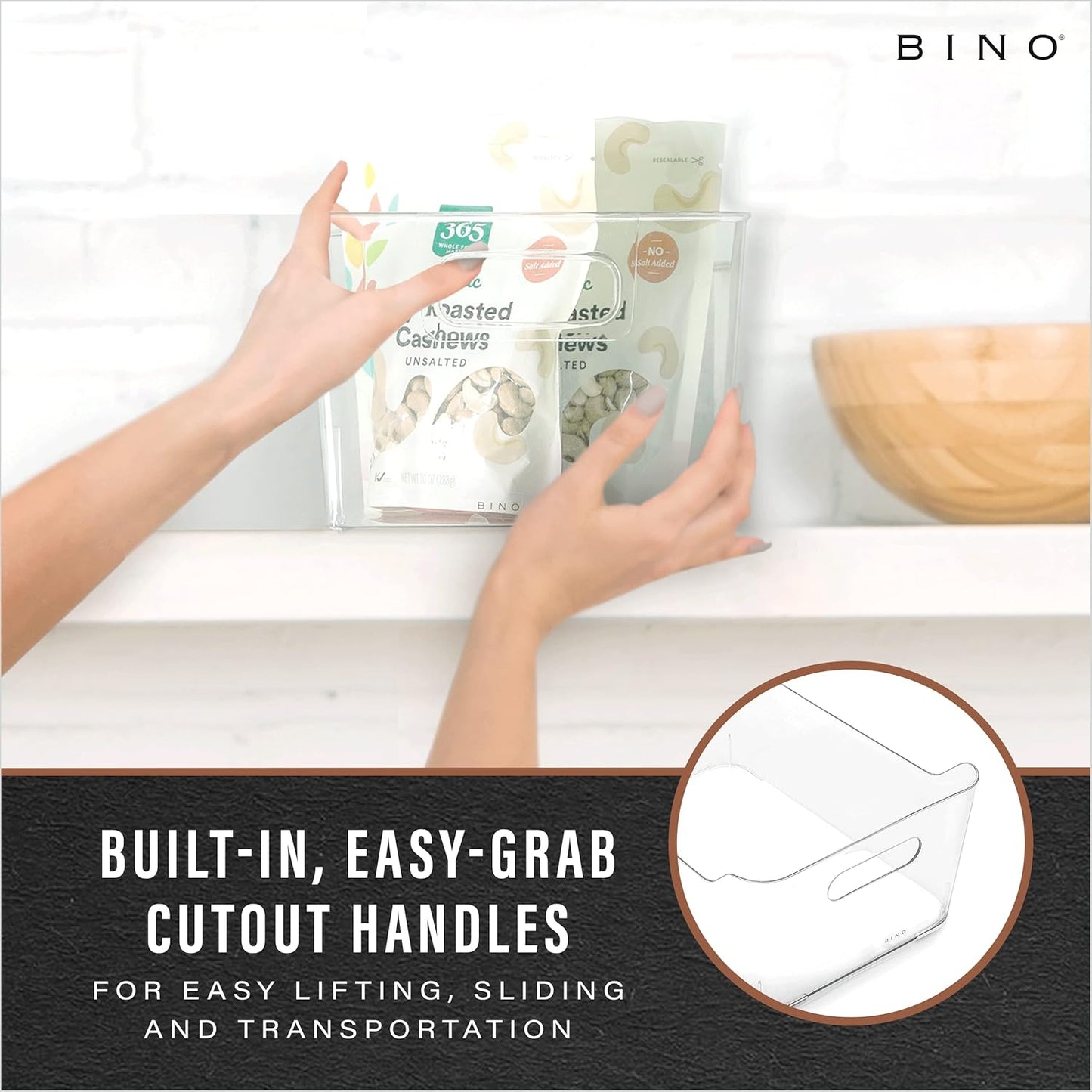 BINO | Plastic Storage Bins, Large - 2 Pack, Clear | THE SOHO COLLECTION | Pantry Organizers and