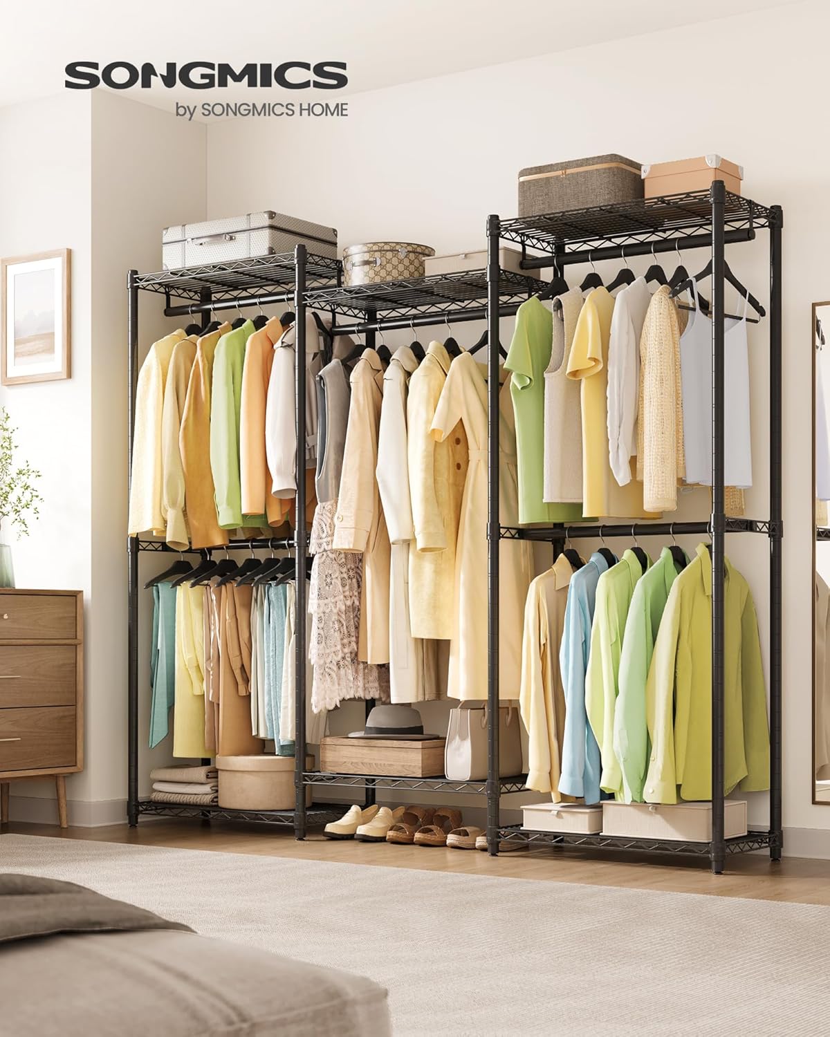 SONGMICS Heavy-Duty Clothes Rack, Garment Rack, Portable Closet, 68.7-Inch Wide Clothing Rack with