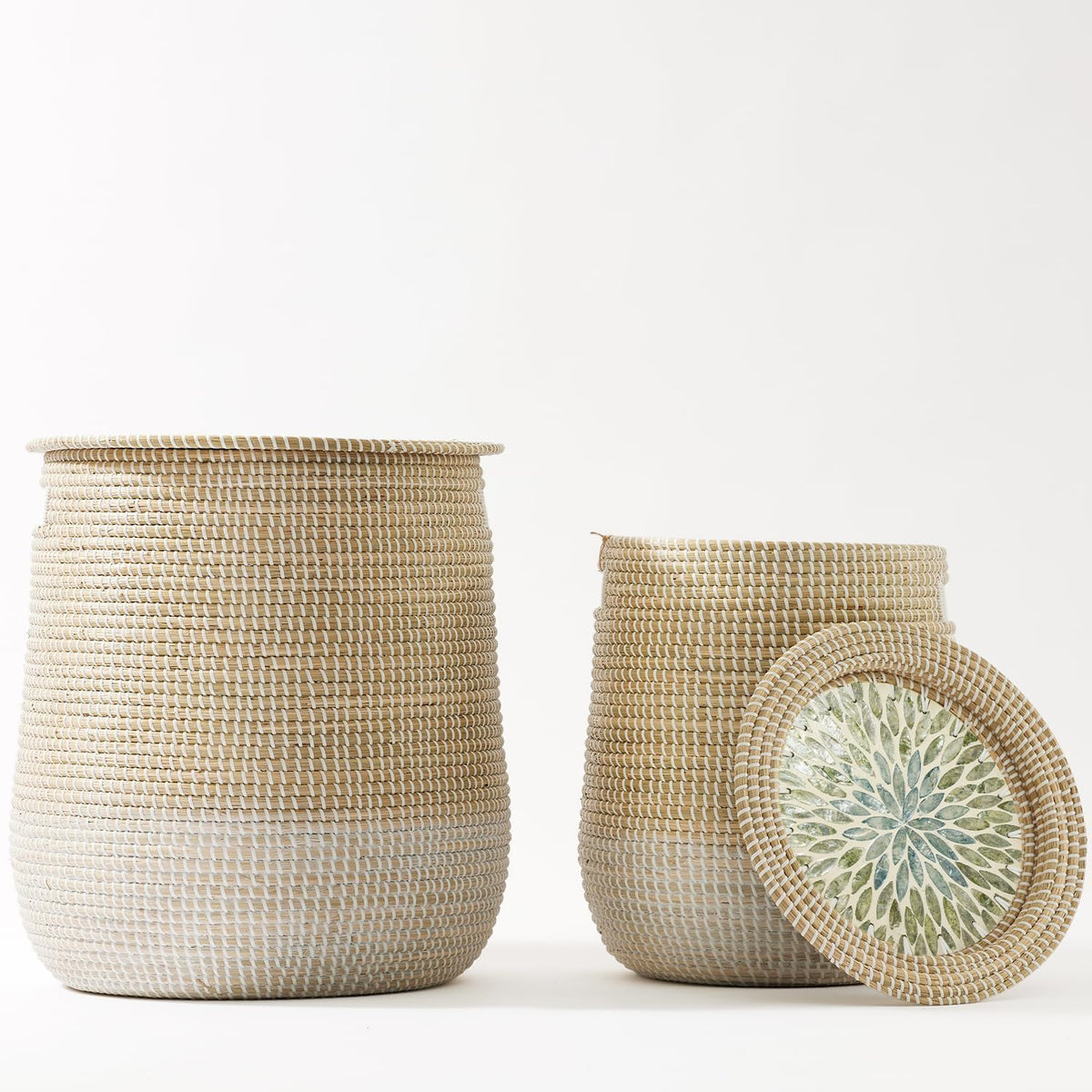 Round Seagrass Laundry Hamper with Lid, 2-Piece Set - Eco-Friendly Storage Basket for Clothes
