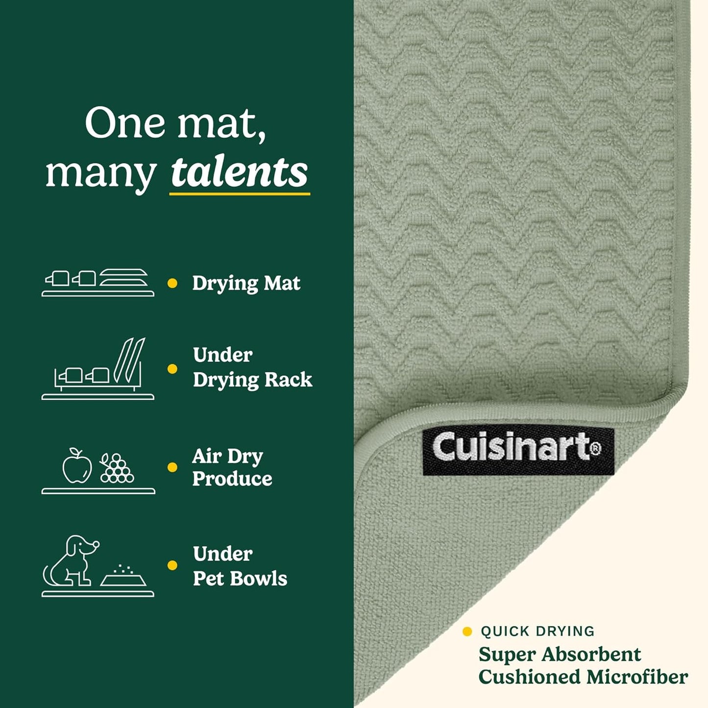 Cuisinart Dish Drying Mats for Kitchen Counter - (2) 18" x 24" Ultra Absorbent Dish Drying Mat XL