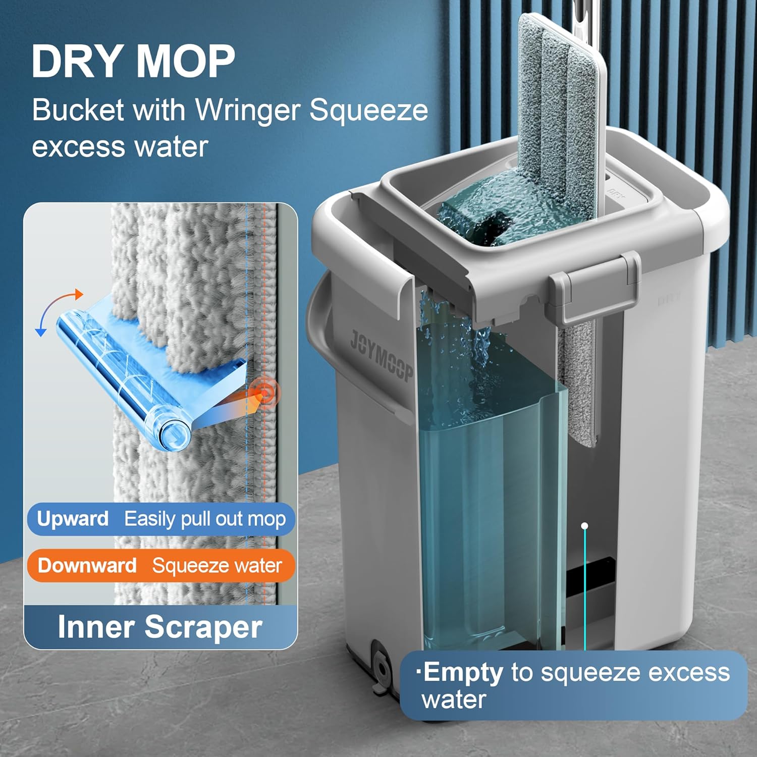 JOYMOOP Mop and Bucket with Wringer Set for Floor Cleaning and Wall Cleaner, Flat Mop and Bucket
