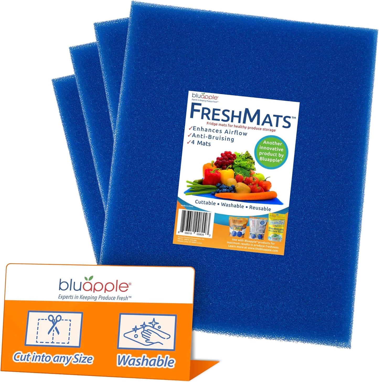 Bluapple FreshMats, Refrigerator Bin Liner, Fridge Drawer Mats, Crisper Life Extender Liner Keeps