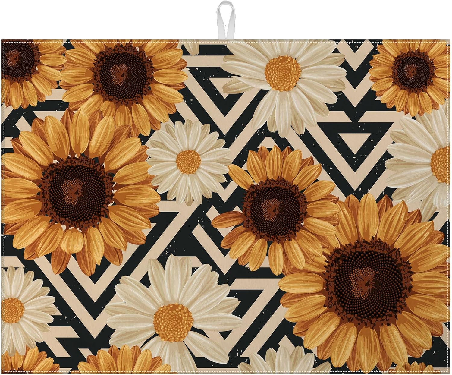 Vintage Sunflower Daisy Dish Drying Mat for Kitchen Counter Microfiber Absorbent Dish Kitchen