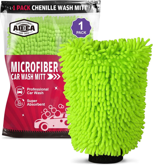 AIDEA Car Wash Mitt Microfiber, 1PK-Scratch-Free& Lint-Free, Premium Chenille Microfiber Mitt Car