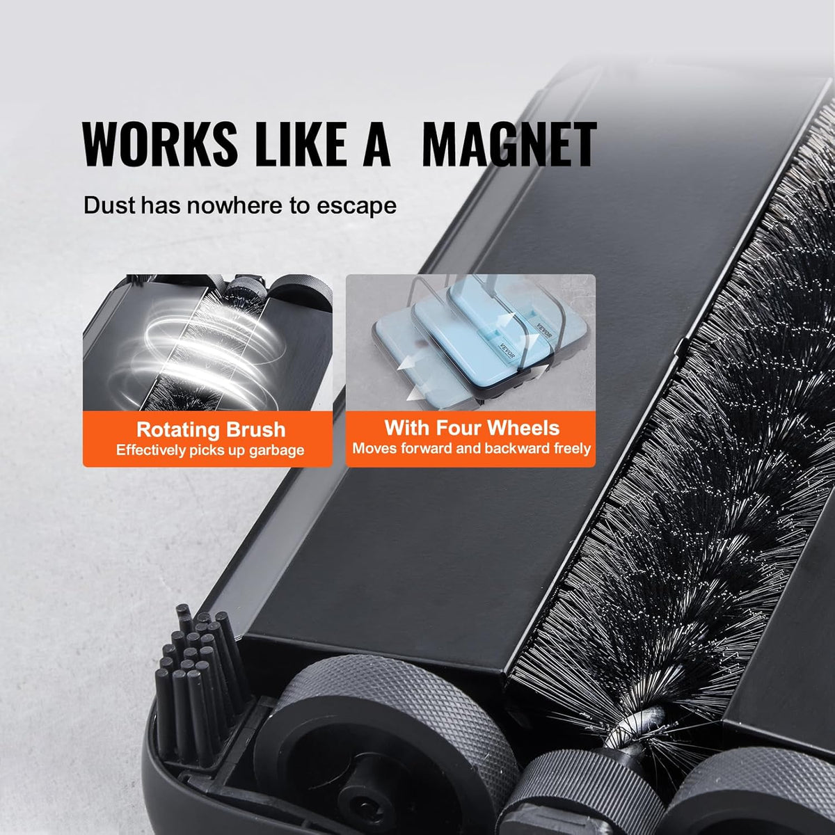 VEVOR Carpet Sweeper Manual, Floor Sweeper with 300 ml Dustbin Capacity Easy to Empty, 6.7 inch