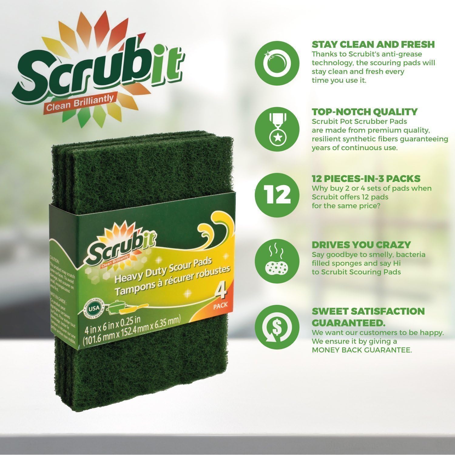 Scouring Pads - Heavy Duty Household Cleaning Scrubber with Non-Scratch Anti-Grease Technology