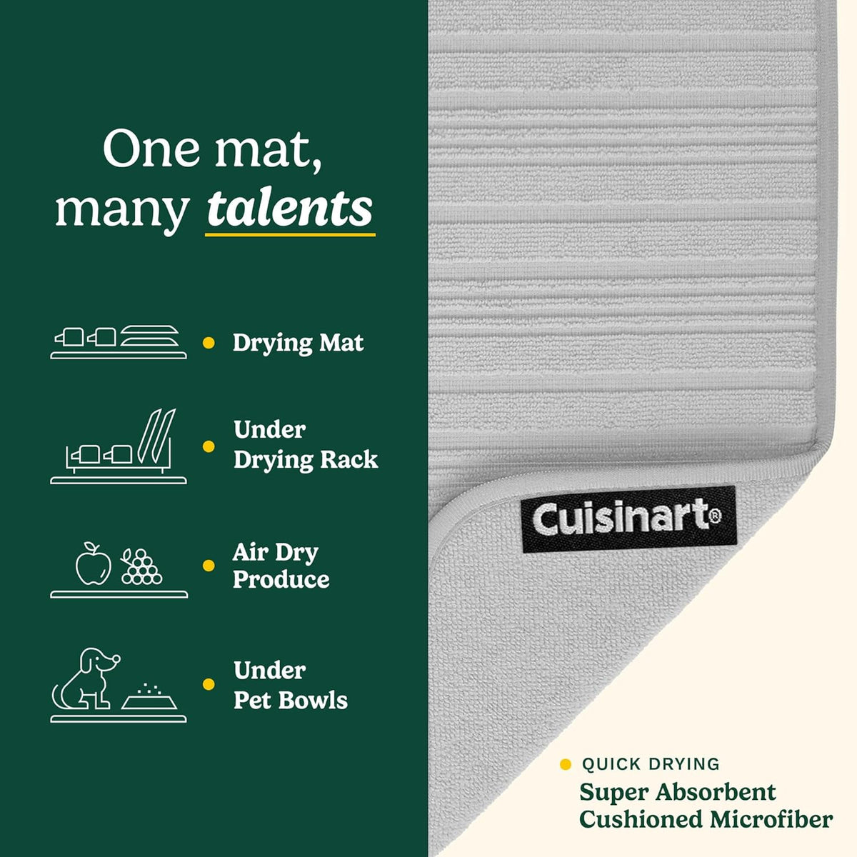 Cuisinart Dish Drying Mats for Kitchen Counter - (2) 18" x 24" Ultra Absorbent Dish Drying Mat XL