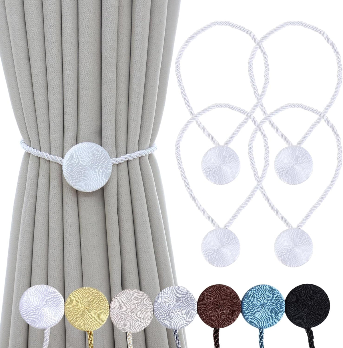 Magnetic Curtain Tiebacks - 12mm Magnetic Tie Backs for Curtains, Heavy Duty No Drill Curtain