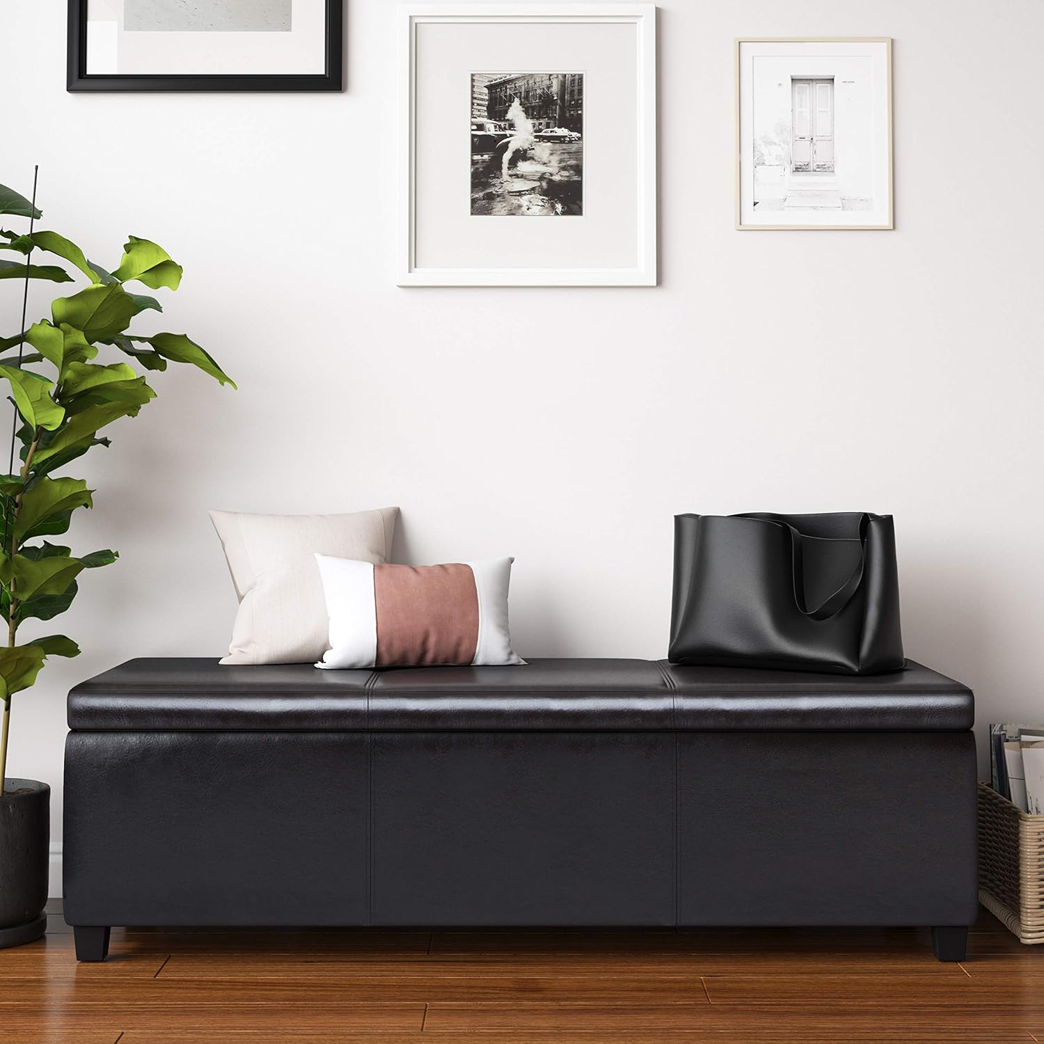 SIMPLIHOME Avalon 54 inch Wide Contemporary Rectangle Extra Large Storage Ottoman Bench in Tanners