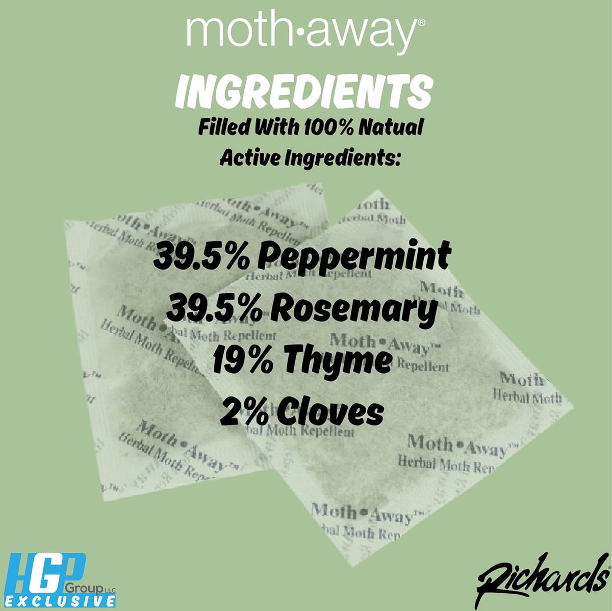Richards Homewares Moth Away Sachets – 24-Pack Natural Herbal Moth Repellent, Non-Toxic &