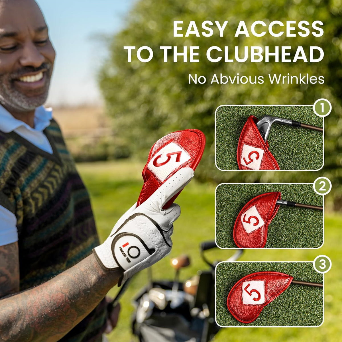 FINGER TEN Premium Synthetic Leather Stylish Iron & Wedge Golf Head Covers Value 12 Piece Set