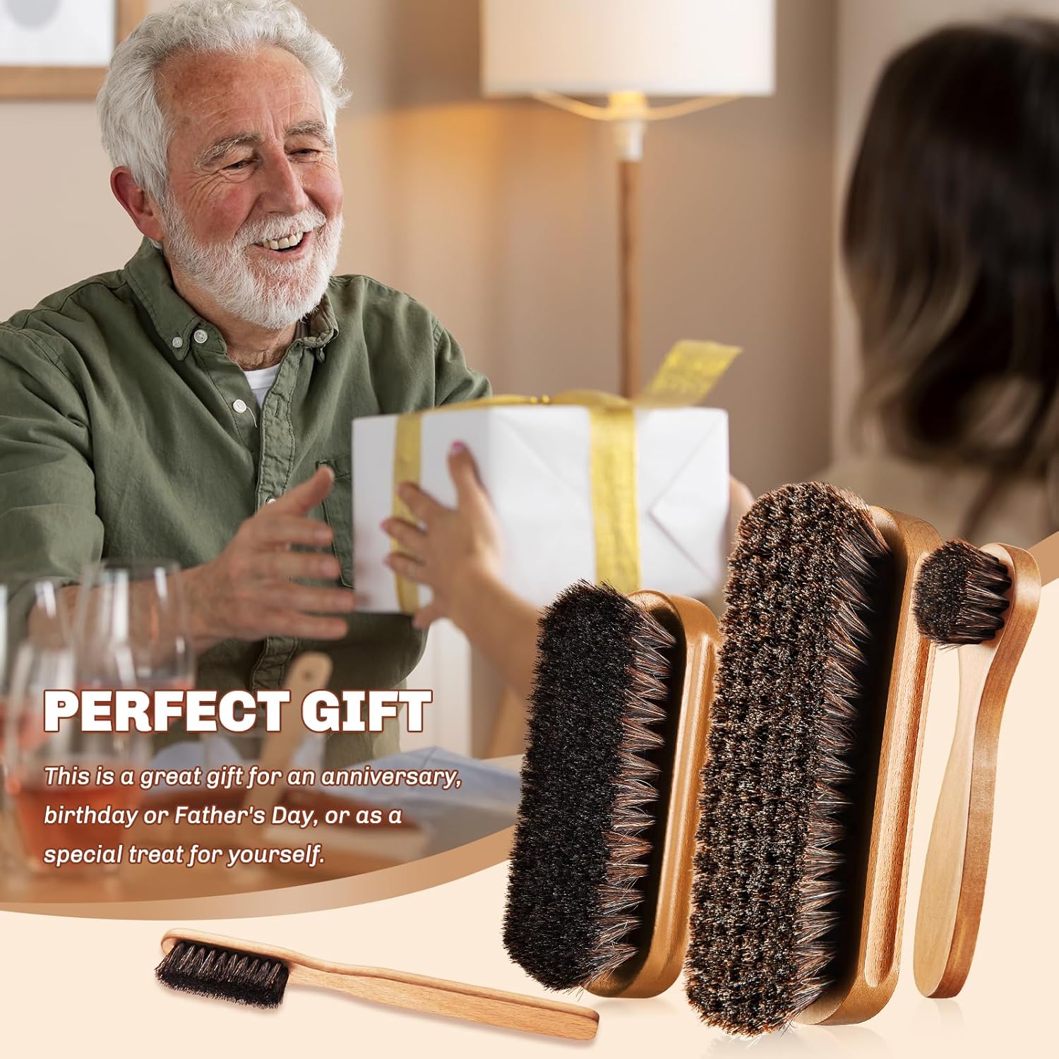 4 Pcs Horsehair Shine Shoes Brush Kit Polish Dauber Applicators Cleaning Leather Shoes Boots Care
