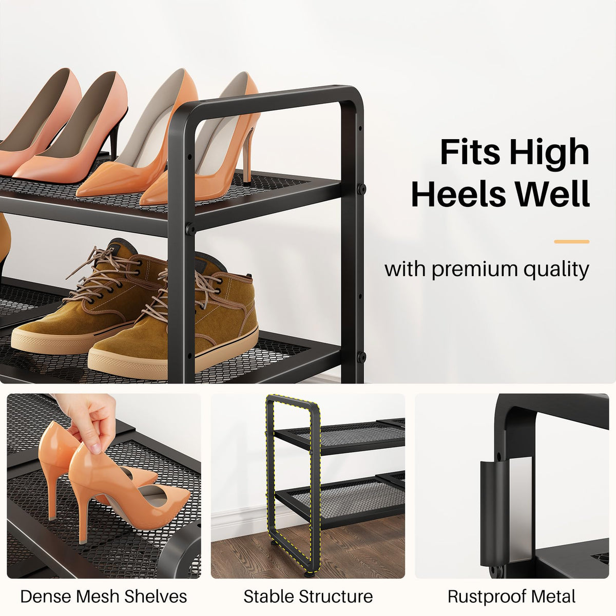 Expandable Metal Shoe Rack for Closet, Entryway & Garage, 2-Tier, Black
