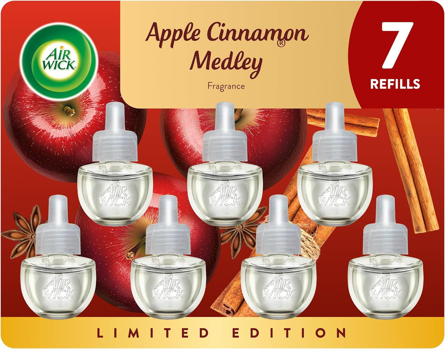 Air Wick Plug in Scented Oil Refill, 7ct, Apple Cinnamon Medley, Fall Scent, Essential Oils, Air