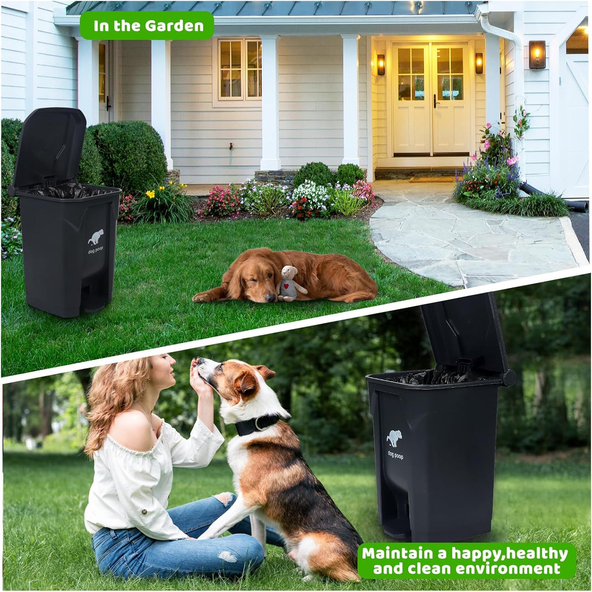 Dog Poop Trash Can Outside, 20L/5Gallon Pedal and Removable Inner Waste Bin, Outdoor Dog Poop Trash