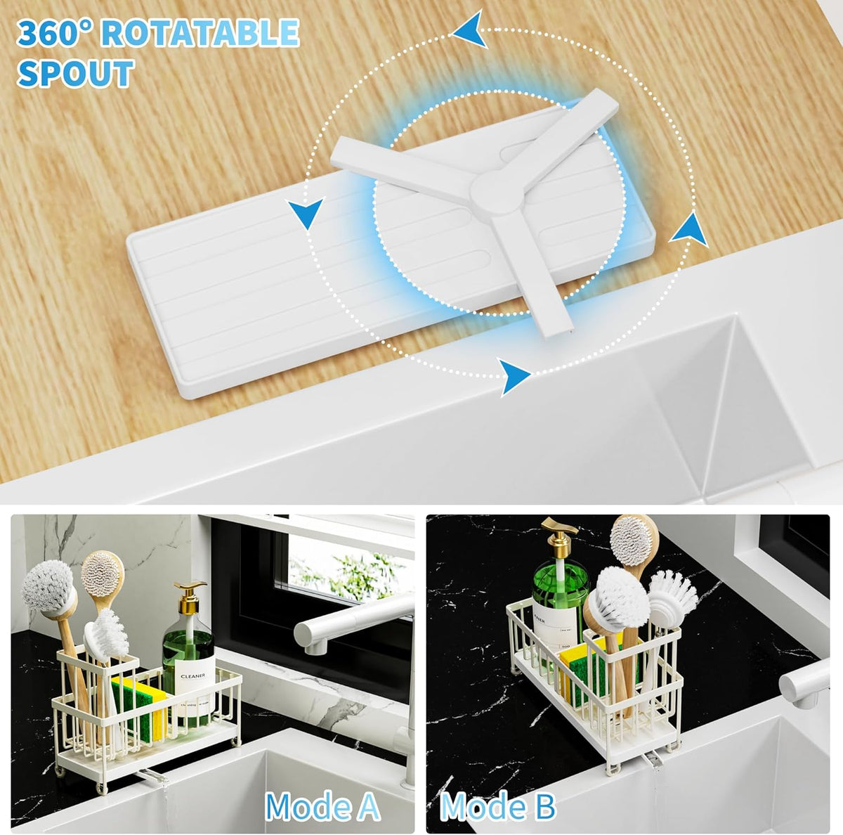 Cisily Cream Sponge Holder for Kitchen Sink, Sink Caddy Organizer with High Brush Holder, Kitchen