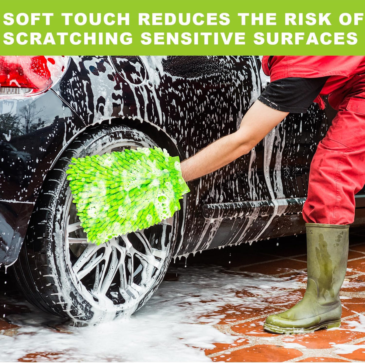 Car Wash Mitt, 2 Pack Premium Chenille Microfiber Wash Mitt, Scratch-Free & Lint-Free, Rich Foam