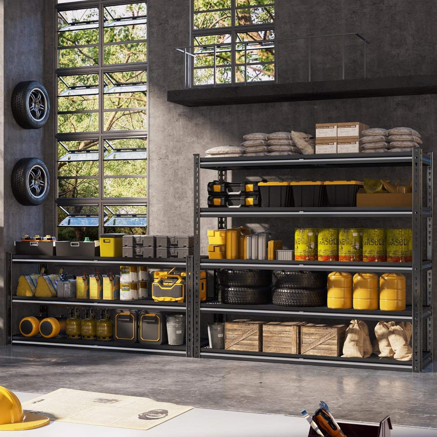 48" W Garage Shelving Heavy Duty,5-Tier Storage Shelves,3030LBS Adjustable Metal Shelving Units for