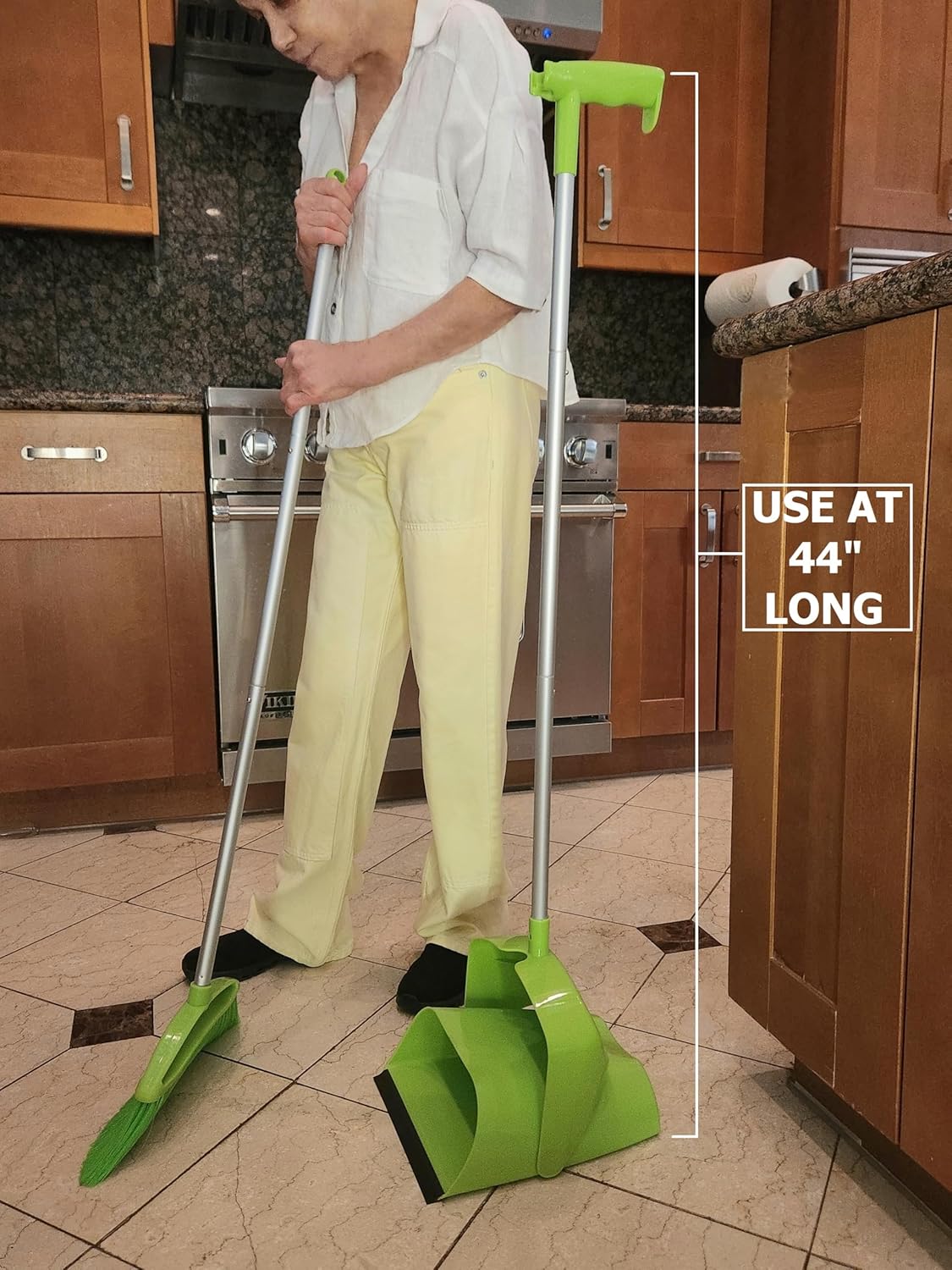 Broom and Dustpan Set for Home, Angled Broom and Upright Dustpan with Extendable Poles, Long Handle
