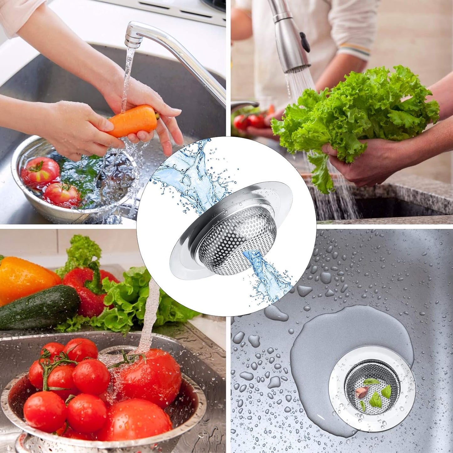 2 Pcs Kitchen Sink Strainer, Stainless Steel Drain Cover, Large Wide Rim 4.5" Diameter, Anti