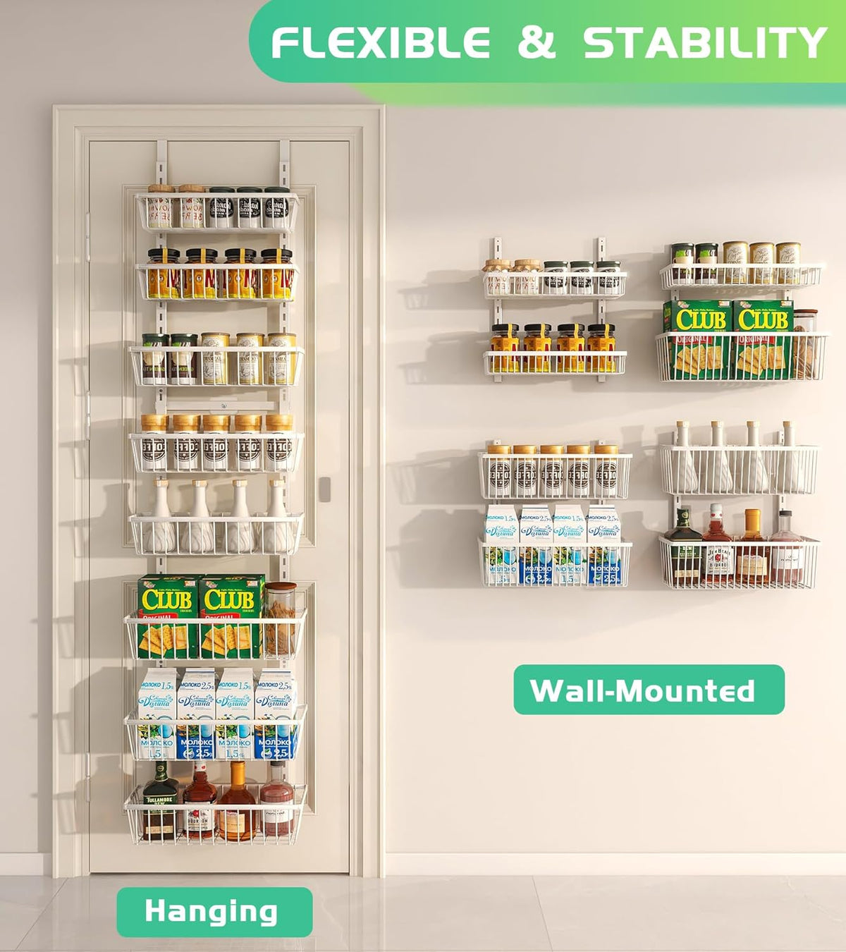 White 12 Inch Wide Narrow Over The Door Pantry Organizer, Pantry Organization and Storage, 8-Tier