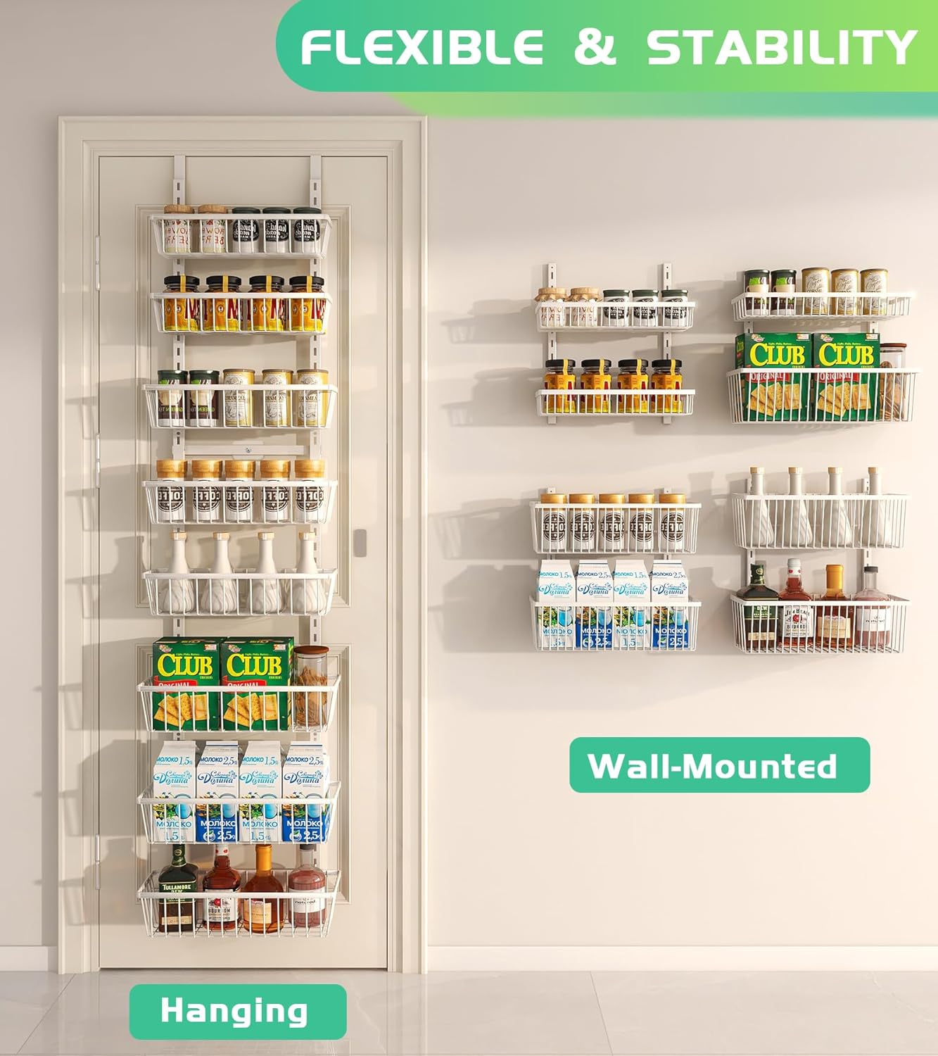White 12 Inch Wide Narrow Over The Door Pantry Organizer, Pantry Organization and Storage, 8-Tier