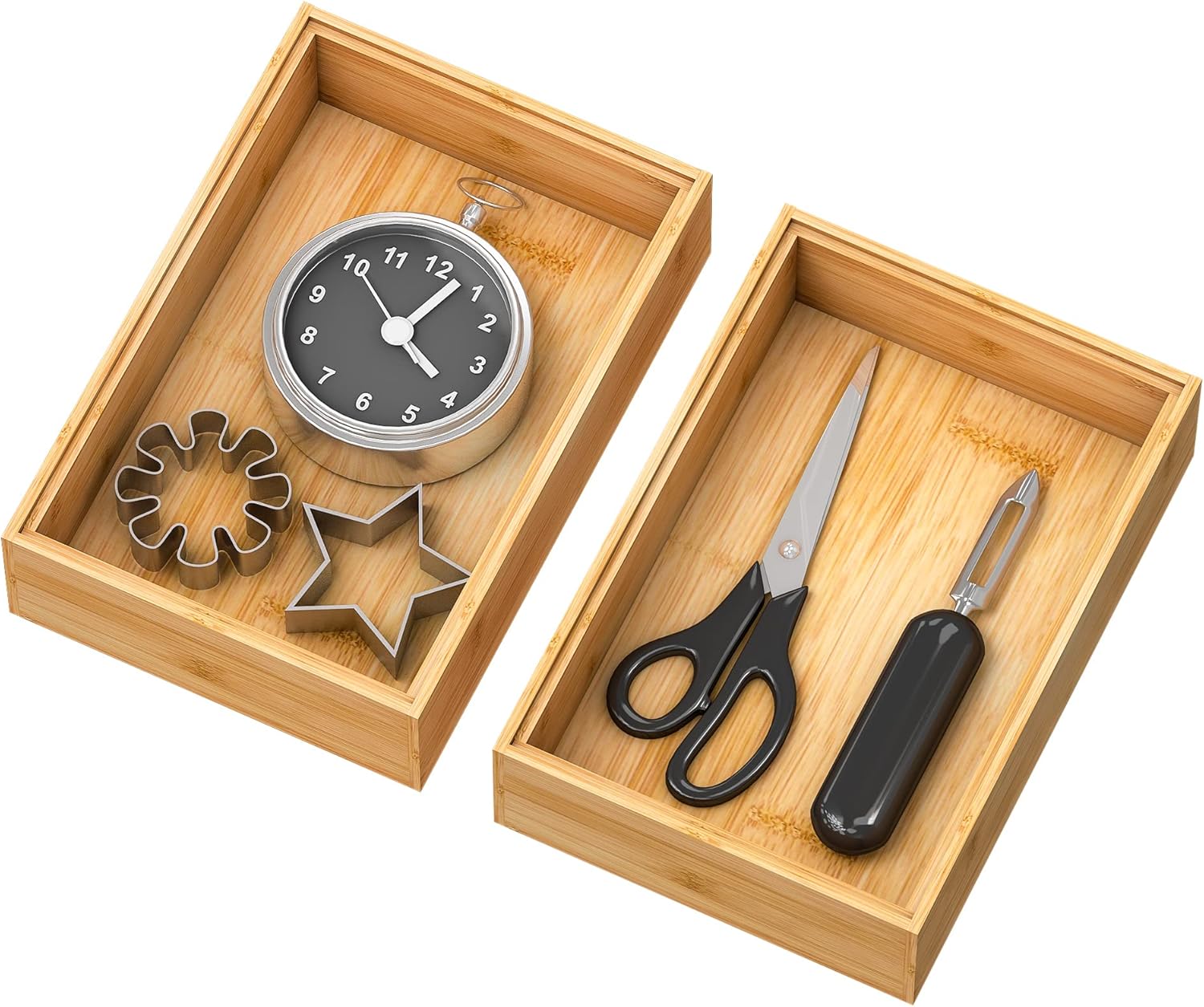 Bamboo Kitchen Drawer Organizer,Stackable Silverware Tray Utensil Organizer Cutlery Holder for