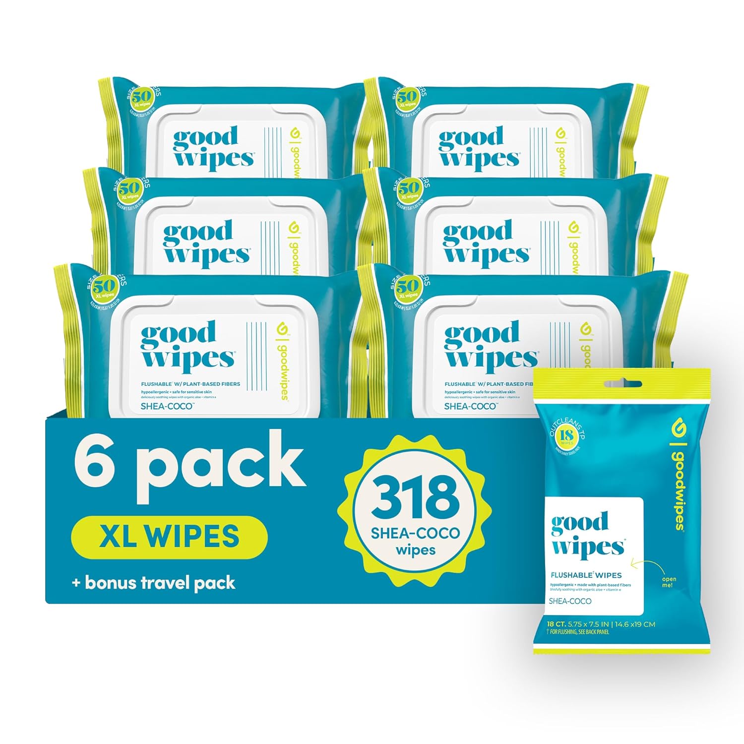 goodwipes Flushable Butt Wipes - Vitamin E & Aloe - Sewer & Septic Safe - Extra Large Adult Wet
