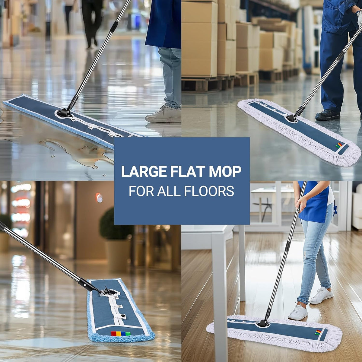 MASTERTOP Industrial Mop, Extra Large Floor Mop with Microfiber & Cotton Pad, Heavy Duty Flat Mops
