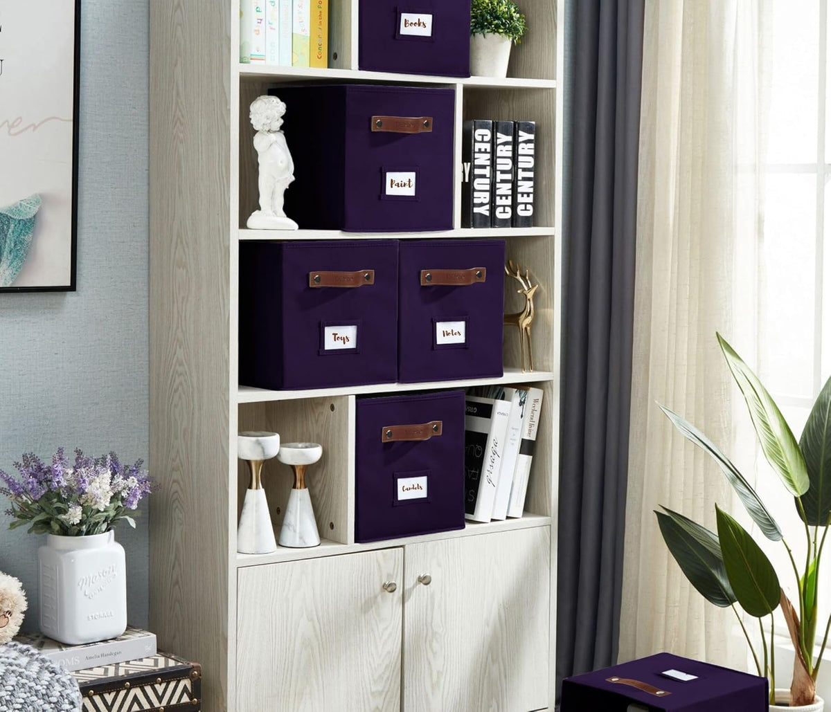 DECOMOMO Storage Bins, Cube Storage Bin with Labels, Fabric Storage Cubes for Shelves (10.5" x 11"