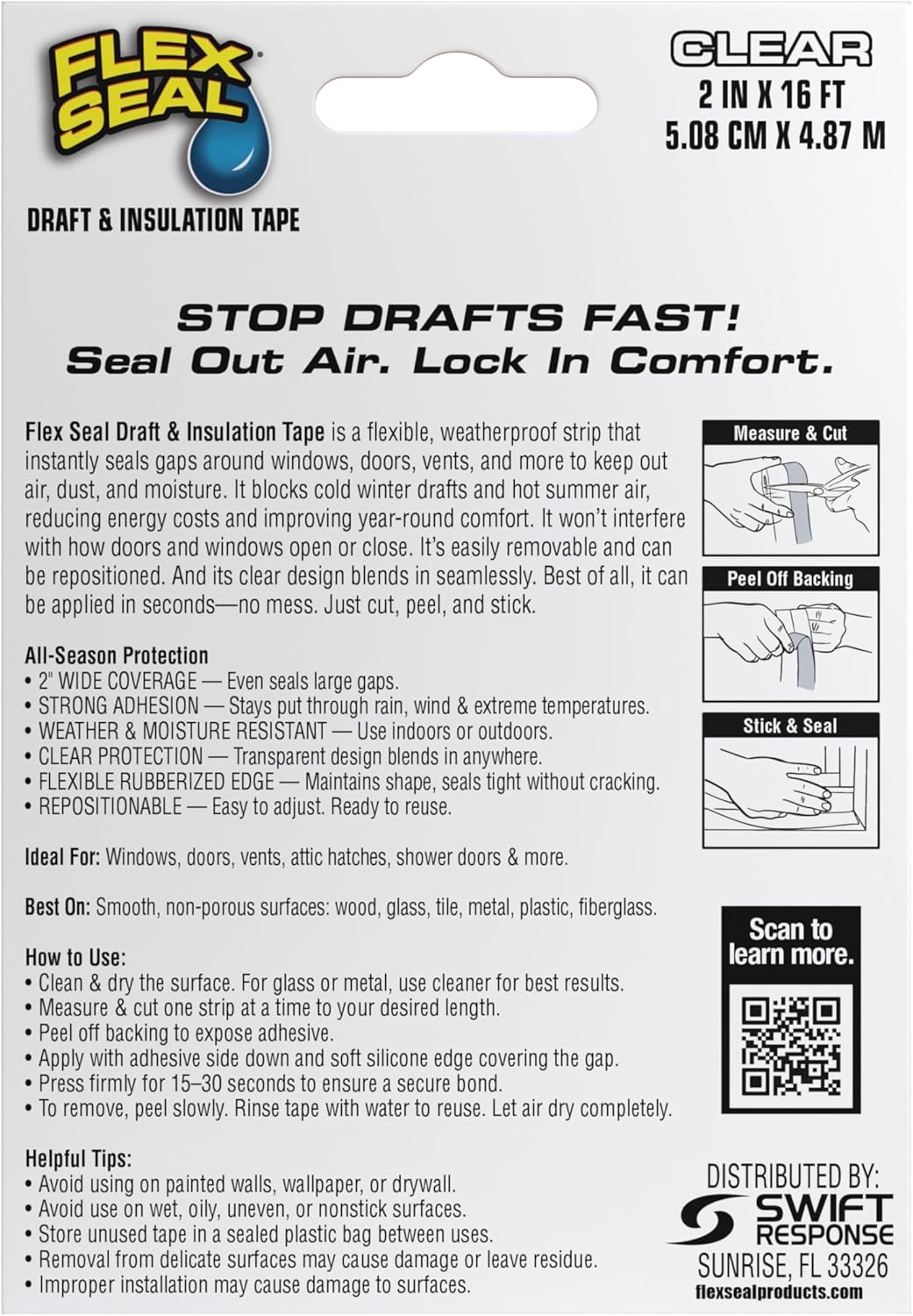 Flex Seal Draft and Insulation Sealing Tape, Flexible, Rubberized, Weatherproof Strip for Windows