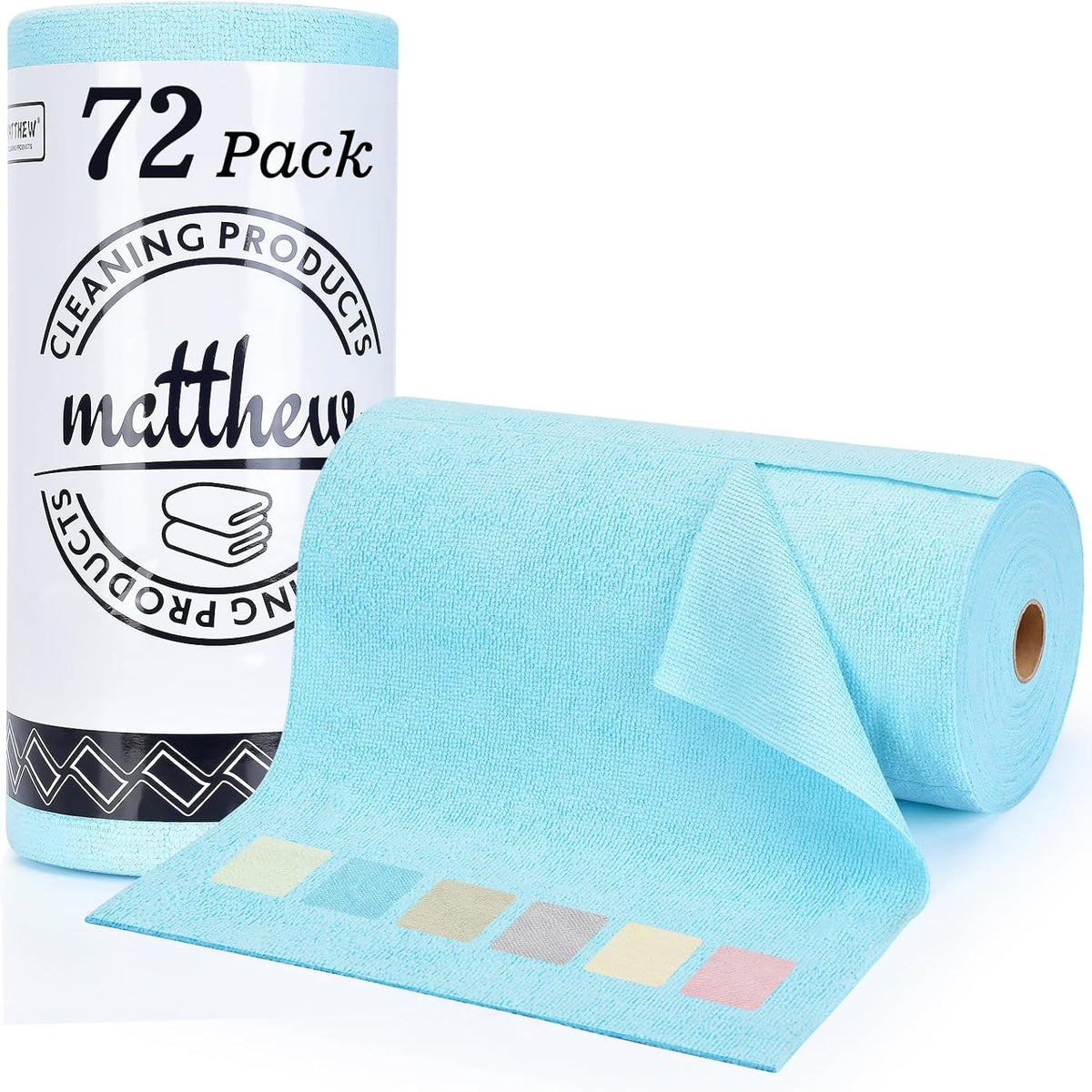 Matthew Microfiber Cleaning Cloth Roll 72Pack (12" x 12") Reusable Paper Towels&Washable Tear Away